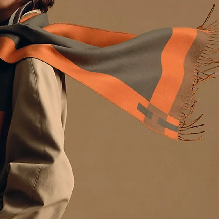 HERMES Cashmere Knit Scarves Men's Pumpkin-1