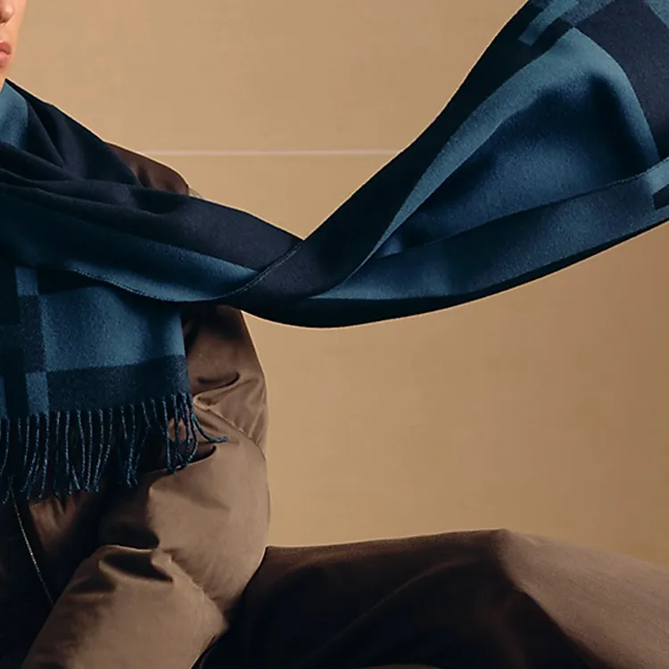 HERMES Cashmere Knit Scarves Men's Marine Blue-1