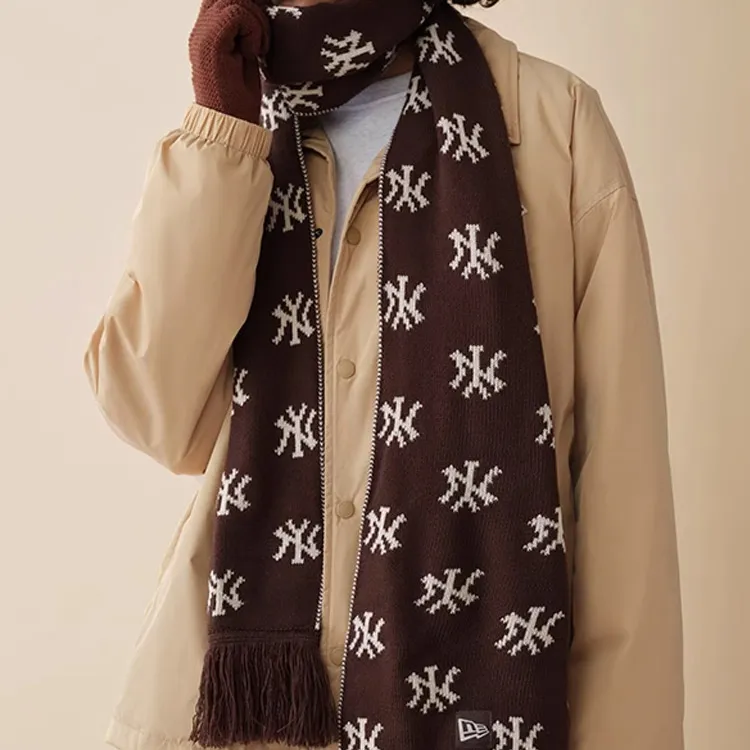 New Era Acrylic Knit Scarves Unisex Brown-2