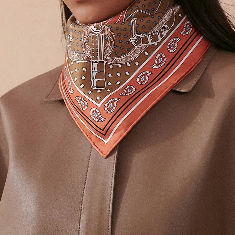 HERMES Mulberry Silk Scarves Women's Ripe Orange-1