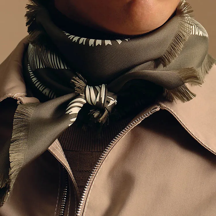 HERMES Mulberry Silk Silk Scarves Men's Basalt Color-1