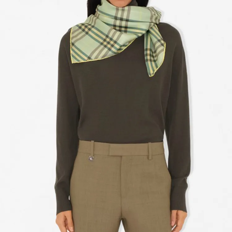Burberry Silk Silk Scarves Unisex Green-2