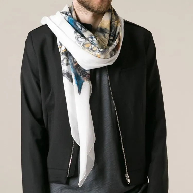 BALMAIN Cotton Silk Scarves Men's Gray-2