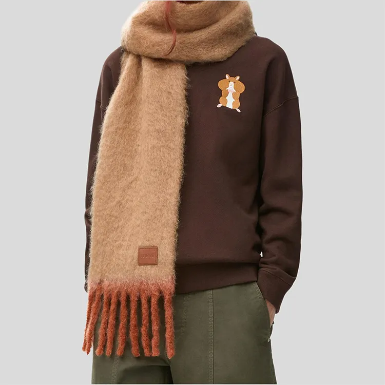 LOEWE Wool Knit Scarves Women's Brown-1
