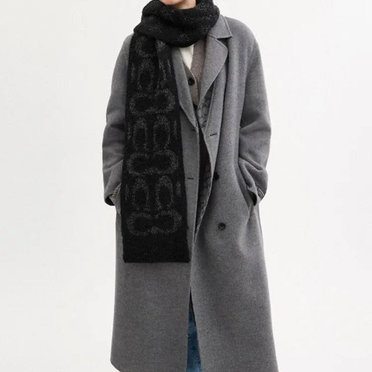 COACH Wool Blend Knit Scarves Unisex Black-2