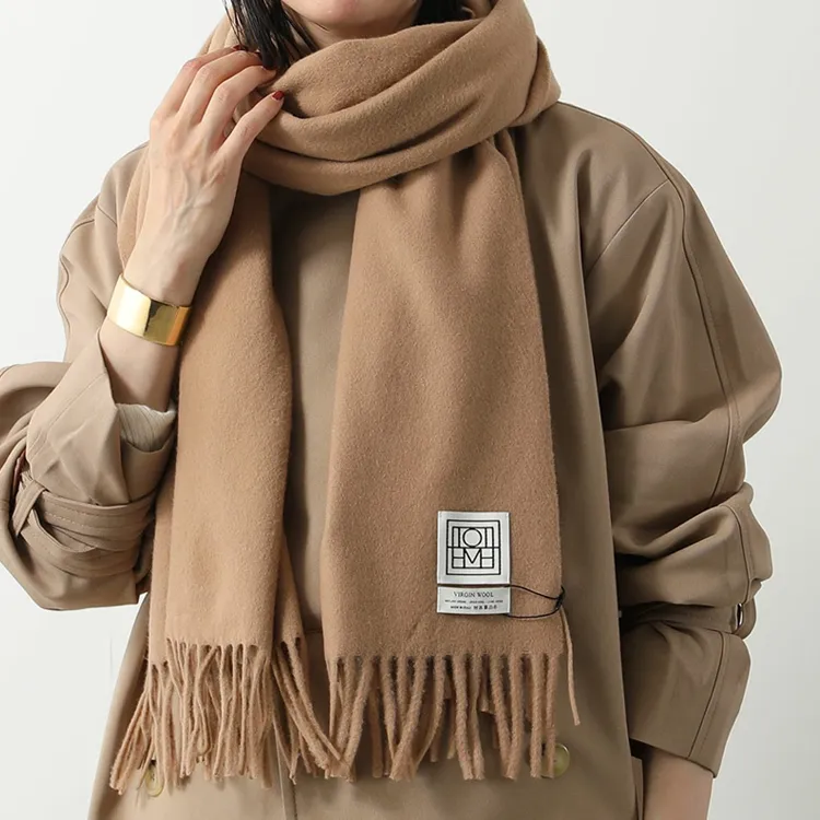 TOTEME Virgin Wool Knit Scarves Women's Camel-1