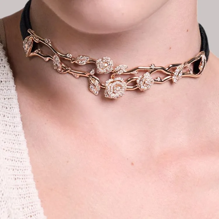 DIOR 18K Rose Gold Diamond Necklaces Unisex-1