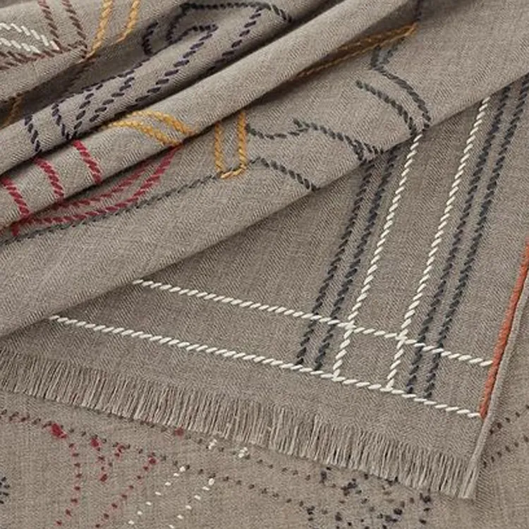 HERMES Cashmere Silk Silk Shawls Men's Brown-1