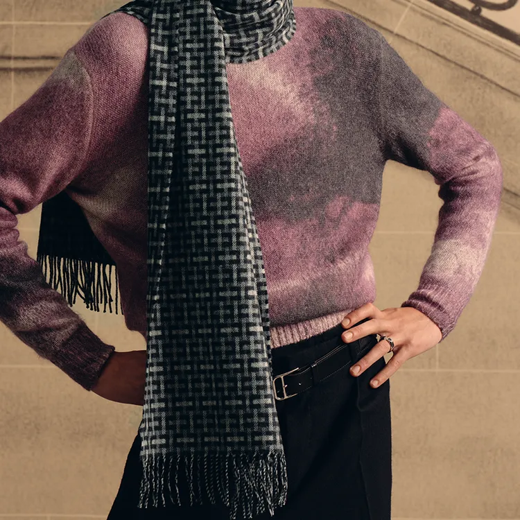 HERMES Cashmere Knit Scarves Unisex Gray-1