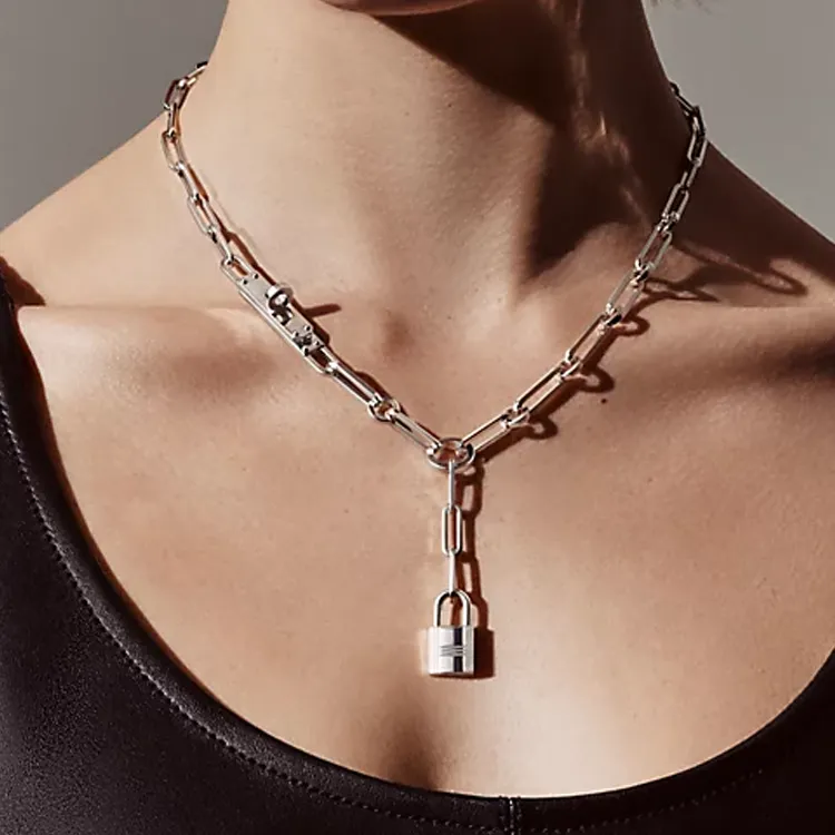 HERMES 925 Sterling Silver Necklaces Unisex Silver-2