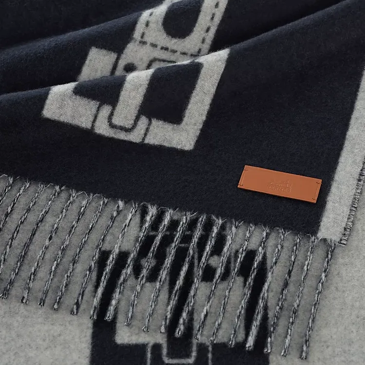 HERMES Cashmere Knit Scarves Unisex Black-1