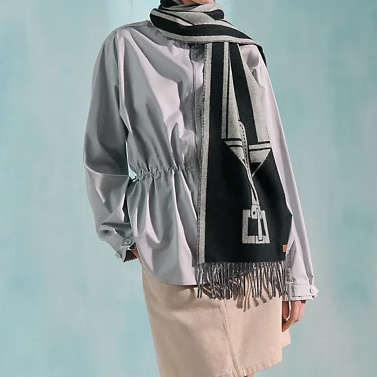 HERMES Cashmere Knit Scarves Unisex Black-2