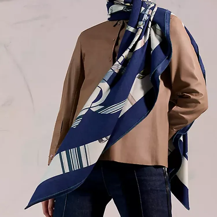 HERMES Cashmere, Silk Shawls Women's Blue-2