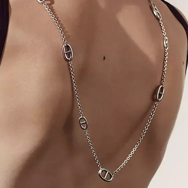 HERMES 925 Sterling Silver Necklaces Unisex Silver-2