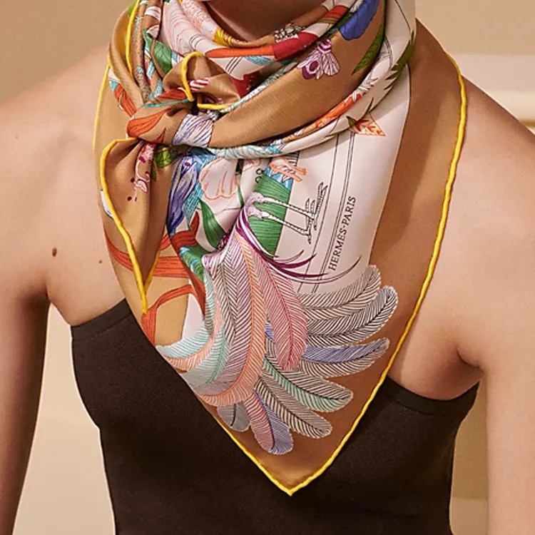 HERMES Silk, Mulberry Silk Scarves Women's Gilded Beige-2