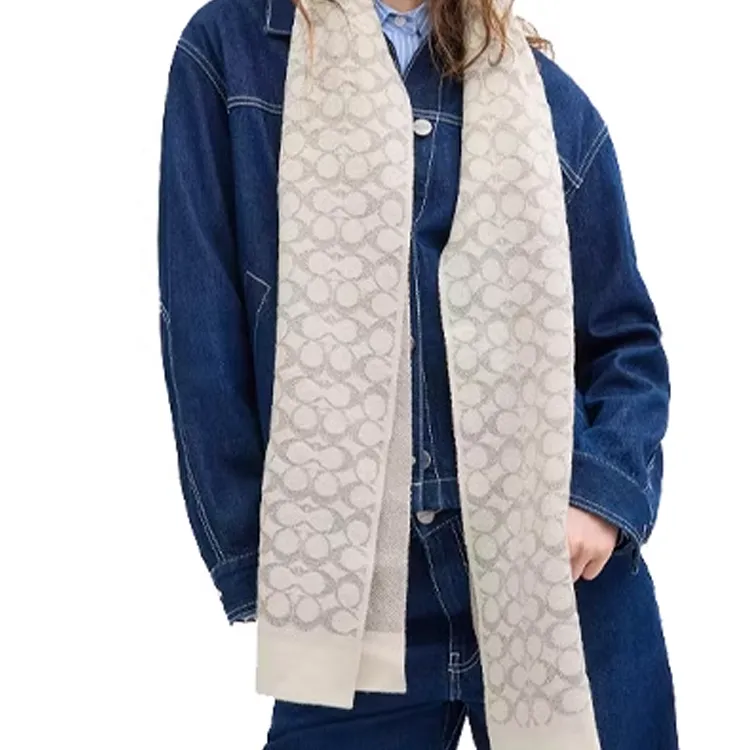 COACH Milu Wool Knit Scarves Unisex Beige-1