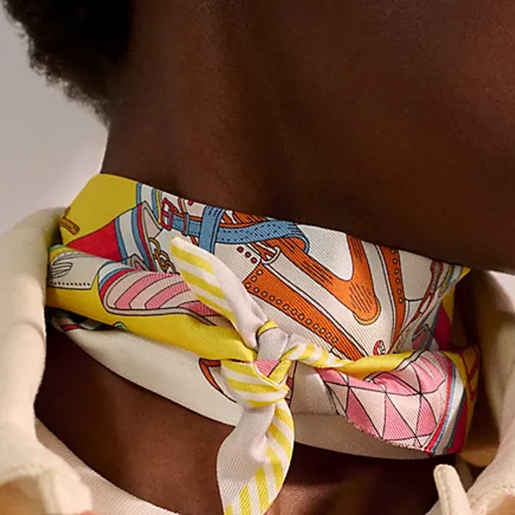 HERMES Silk Ribbon, Mulberry Silk Scarves Women's Yellow-2