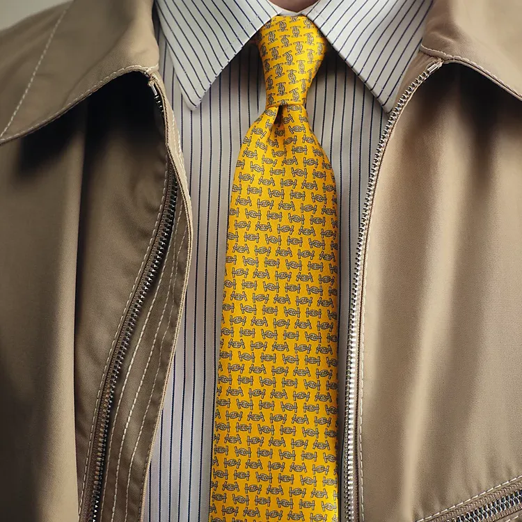 HERMES Silk, Mulberry Silk Ties Men's Yellow-2