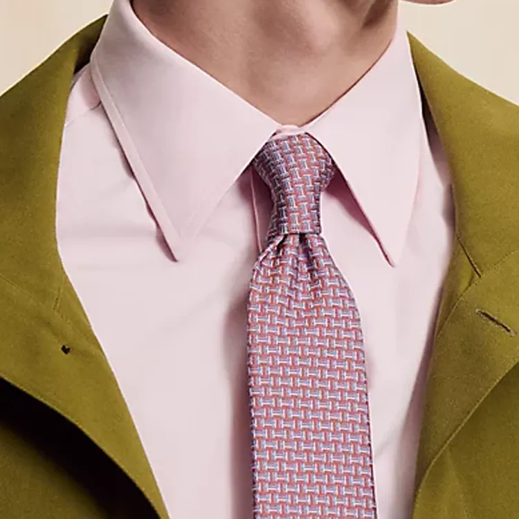HERMES Silk, Mulberry Silk Ties Men's Orange-2