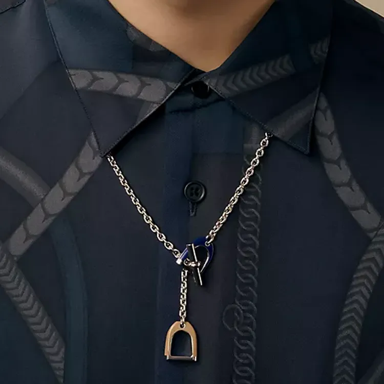HERMES Metal, Palladium Plated Necklaces Men's Silver-2