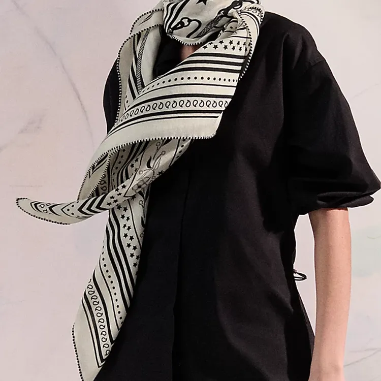 HERMES Cashmere Silk Shawls Unisex White-2