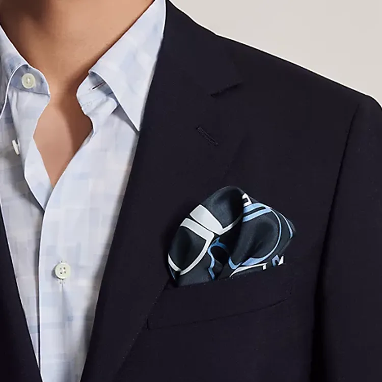 HERMES Silk Silk Scarves Men's Ocean Blue-2