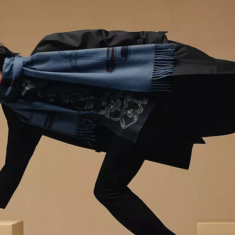 HERMES Cashmere Lambskin Knit Scarves Men's Dark Blue-1