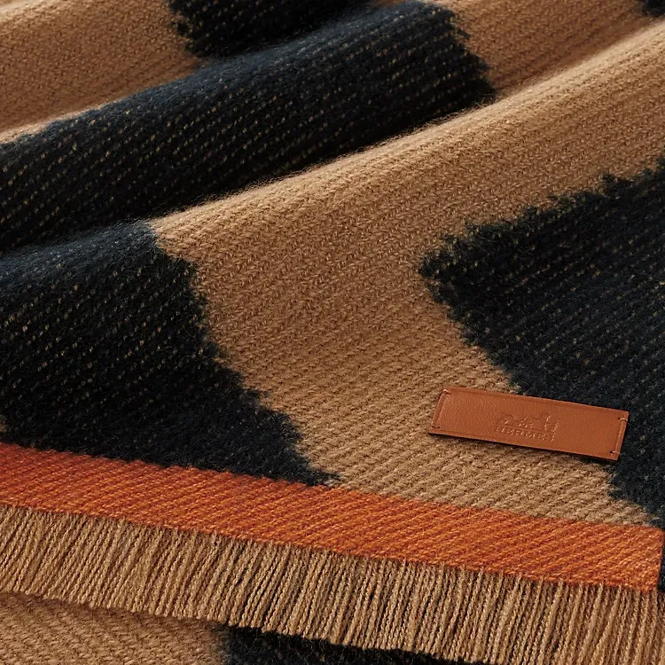 HERMES Cashmere Lambskin Shawls Women's Camel-1