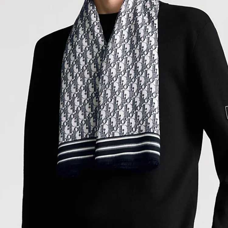 DIOR Wool Silk Silk Shawls Unisex Black-1