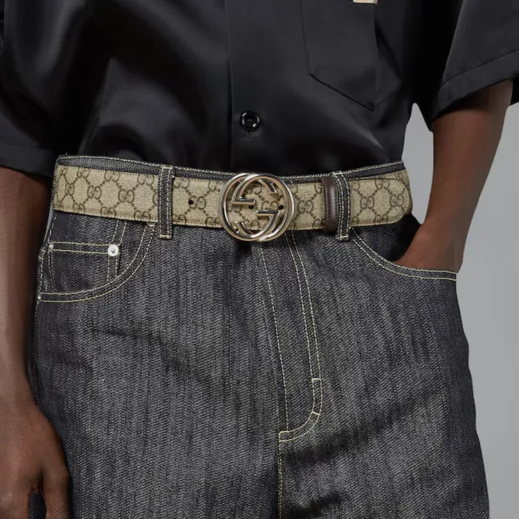 GUCCI Canvas, Leather, Metal Leather Belts Men's Beige -2