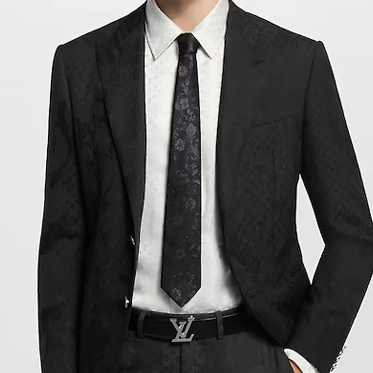 LOUIS VUITTON Mulberry Silk Polyester Fiber Ties Men's Black-1