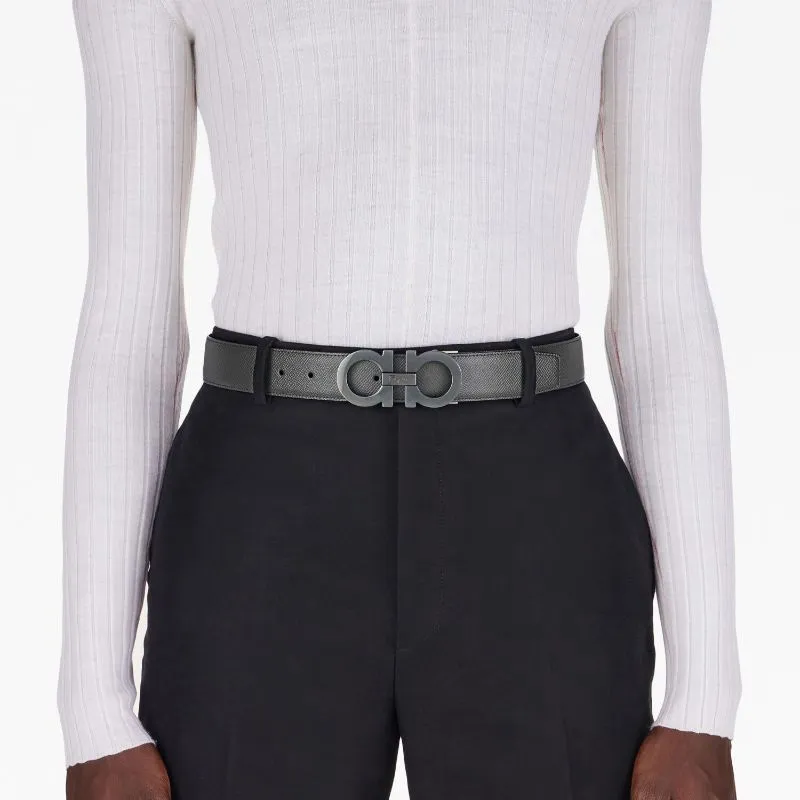FERRAGAMO Leather Belts Men's Gray Width 3.5cm-1