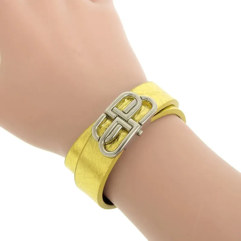 Balenciaga Leather Wristbands Women's Yellow-3