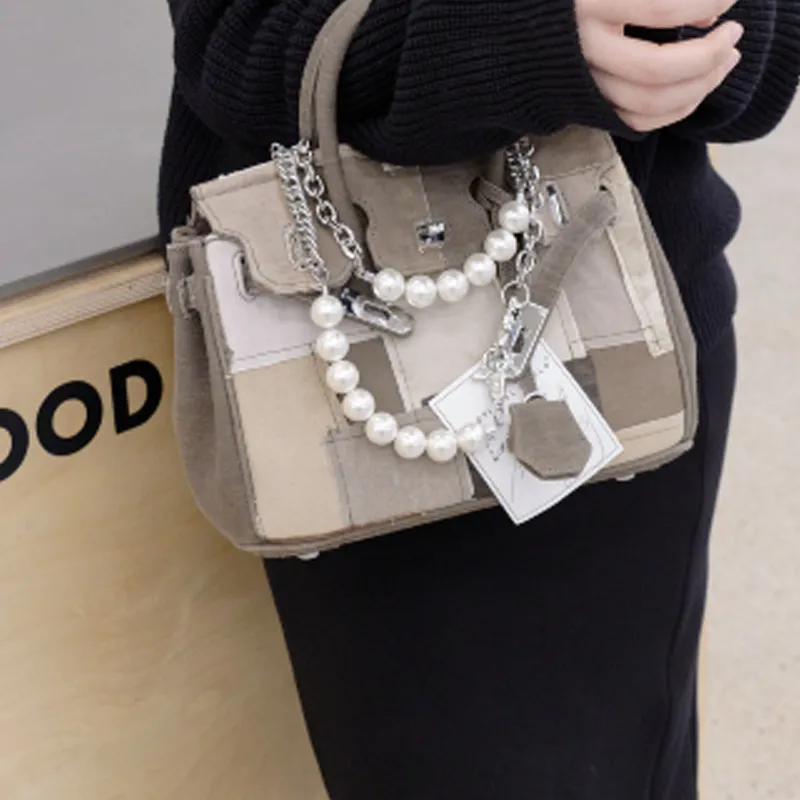 Emotional World Canvas Patchwork Canvas Shoulder Bag, Handbag 25 Unisex Brown-4