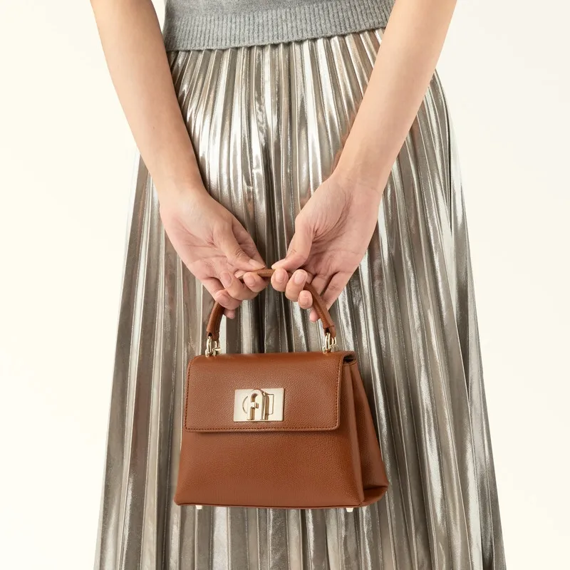 Furla 1927 Collection Leather One Shoulder Handbag, Crossbody Bag Trumpets Women's Brown-2