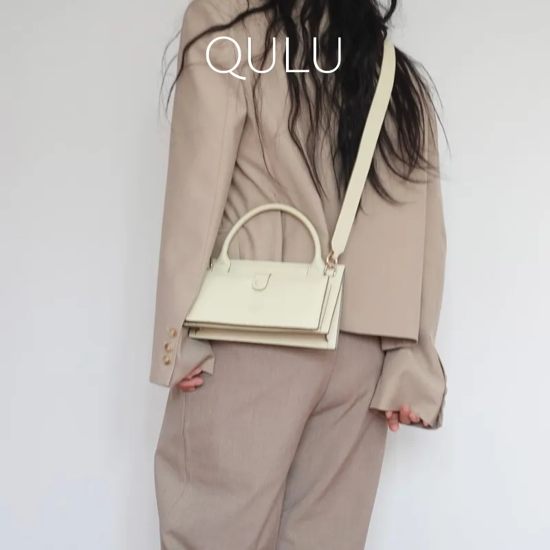 QULU Cow Leather Crossbody Handbag Small Size Women's Ecru-2