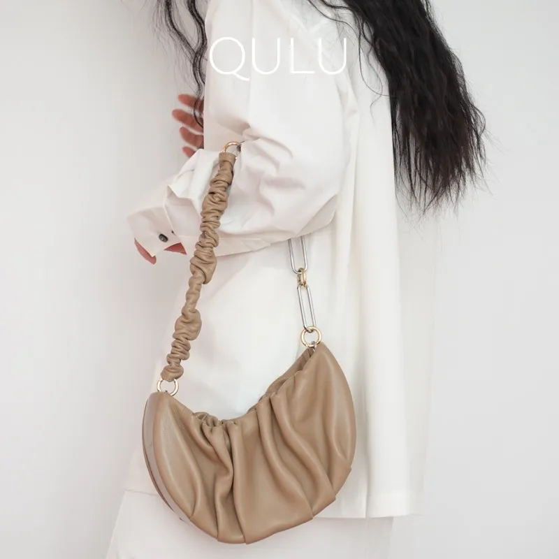 QULU Lambskin Shoulder Bag Regular Women's White/Milk Coffee/Olive Green/Light Blue/Custard/Light Purple-12