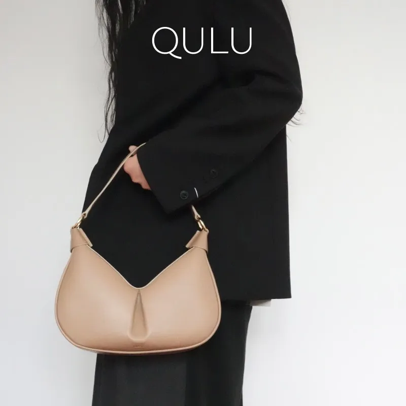 QULU Sheepskin Pea Bag, Crescent Bag, Shoulder Bag, Crossbody Handbag Medium Size Women's Milk Coffee-2