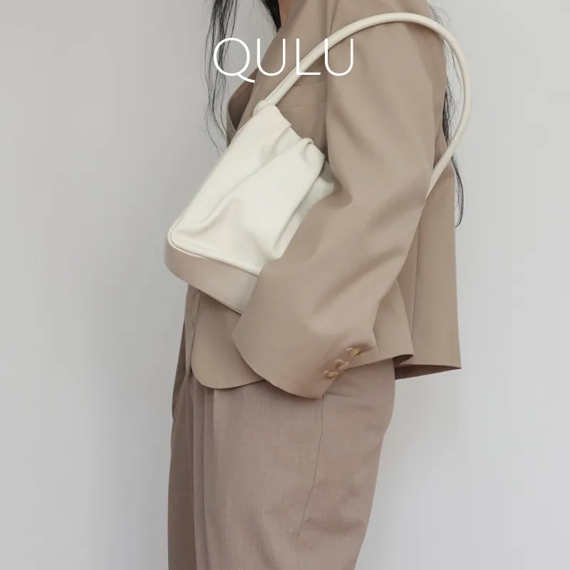 QULU Sheepskin Tote Shoulder Bag Puff Bag Large Size Women's Milk White/Coffee-1