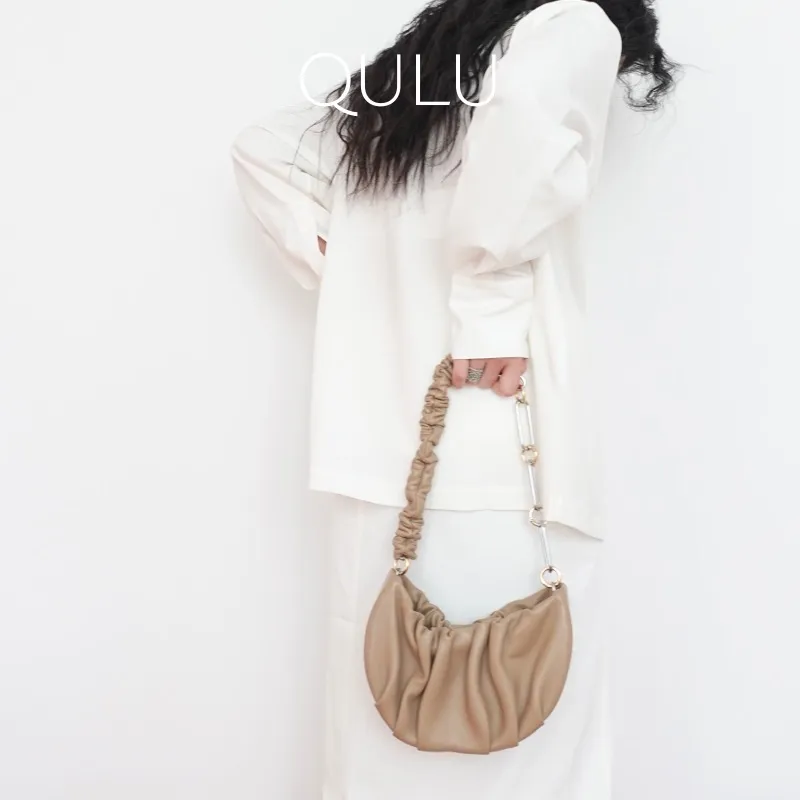 QULU Lambskin Shoulder Bag Regular Women's White/Milk Coffee/Olive Green/Light Blue/Custard/Light Purple-14
