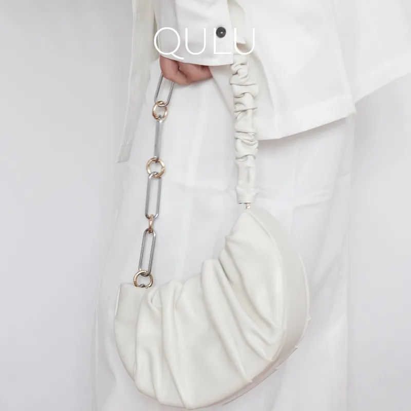 QULU Lambskin Shoulder Bag Regular Women's White/Milk Coffee/Olive Green/Light Blue/Custard/Light Purple-4