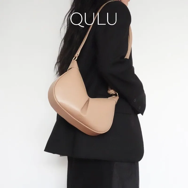 QULU Sheepskin Pea Bag, Crescent Bag, Shoulder Bag, Crossbody Handbag Medium Size Women's Milk Coffee-6