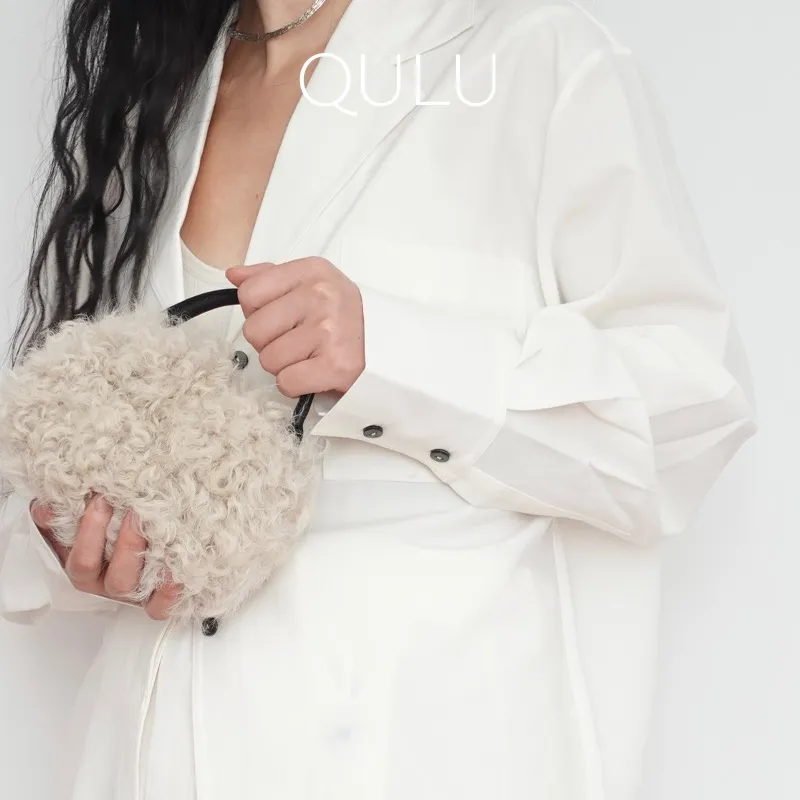 QULU Wool Portable Crossbody Cell Phone Pouch Mini Women's Ecru Jasper Yellow Milk Coffee Black-7