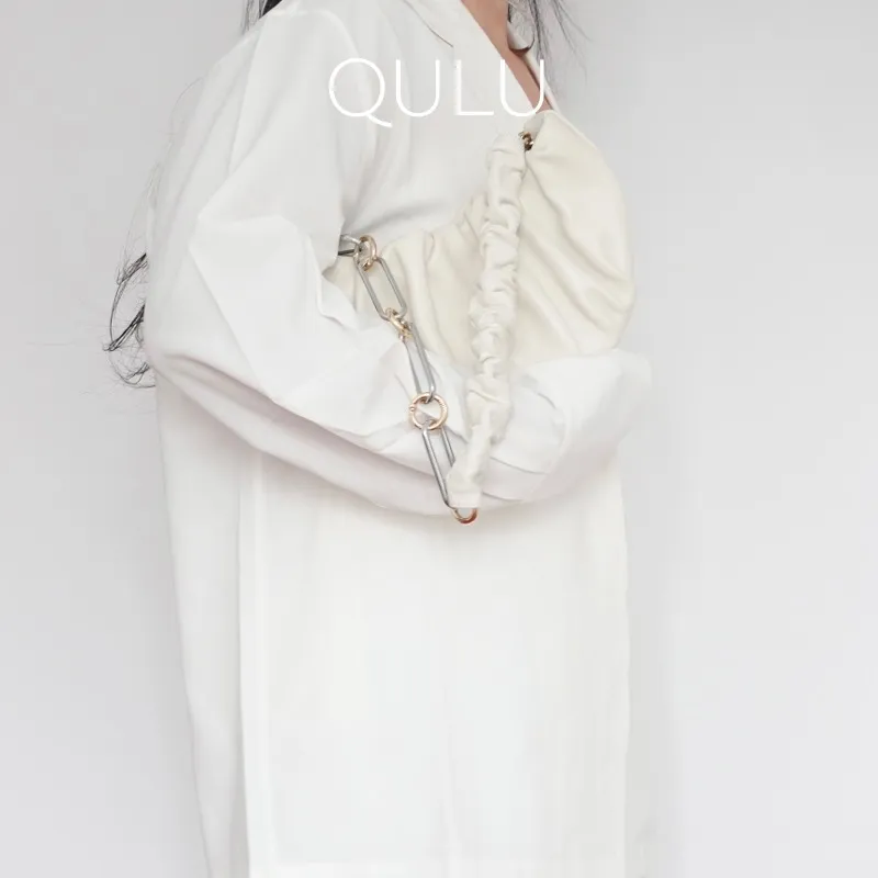 QULU Lambskin Shoulder Bag Regular Women's White/Milk Coffee/Olive Green/Light Blue/Custard/Light Purple-5