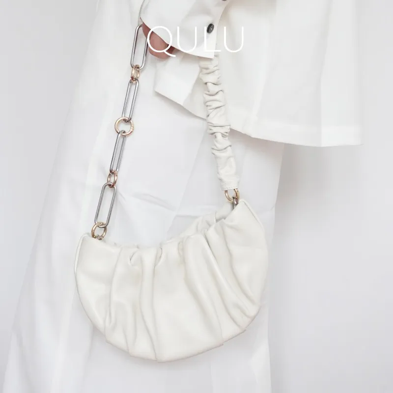 QULU Lambskin Shoulder Bag Regular Women's White/Milk Coffee/Olive Green/Light Blue/Custard/Light Purple-3