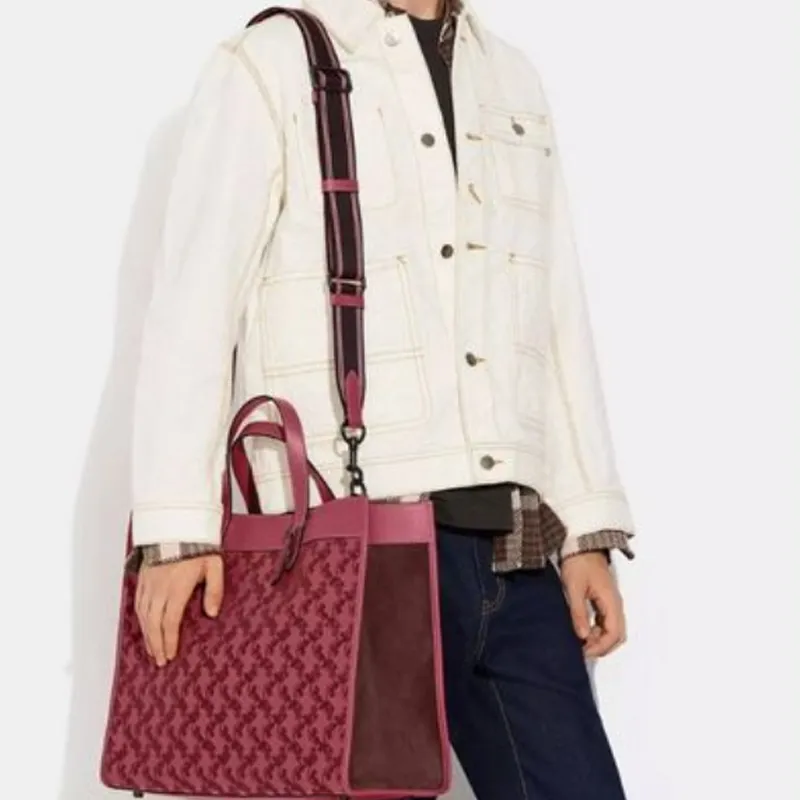 COACH Field Cow Leather Tote Bag Shopping Bag Shoulder Bag Crossbody Bag Handbag Large Size Men's Rouge Red-3