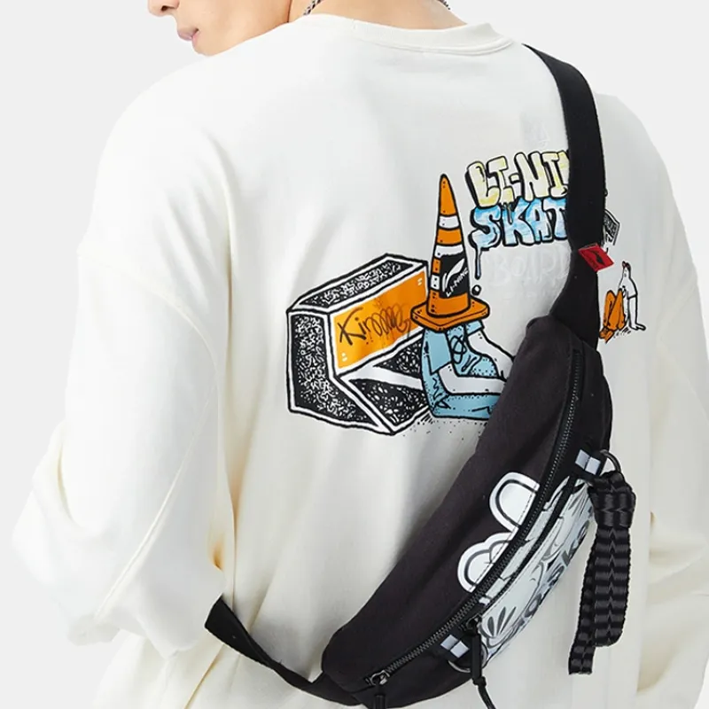 LiNing OG SLICK Collaboration Skateboard Fabric Shoulder Bag Crossbody Bag Sling Bag Fanny Pack Regular Unisex Black-4