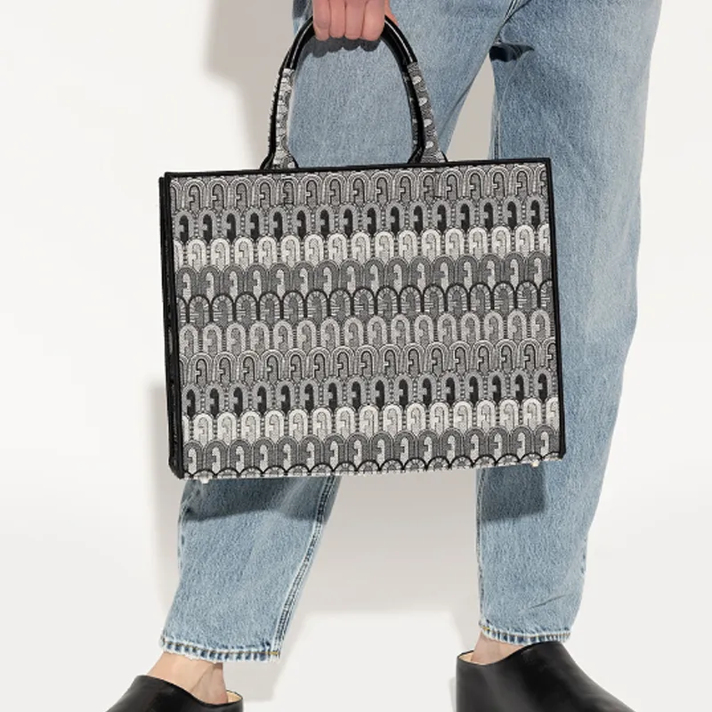 Furla Opportunity Fabric Tote Bag, Shopping Bag, Shoulder Bag, Handbag Large Size Women's Gray-3