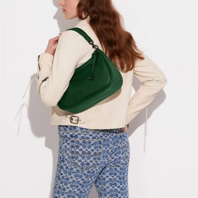 COACH Cary Pebbled Leather Shoulder Bag, Handbag, Shoulder Bag Women's Deep Pine Green-4