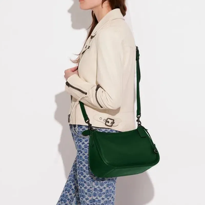 COACH Cary Pebbled Leather Shoulder Bag, Handbag, Shoulder Bag Women's Deep Pine Green-5